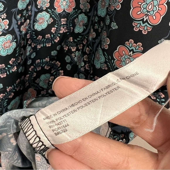 Eloquii Womens Size 22 Long Sleeve Shift Dress High Neck Blue Floral Tie At Neck - Picture 8 of 14